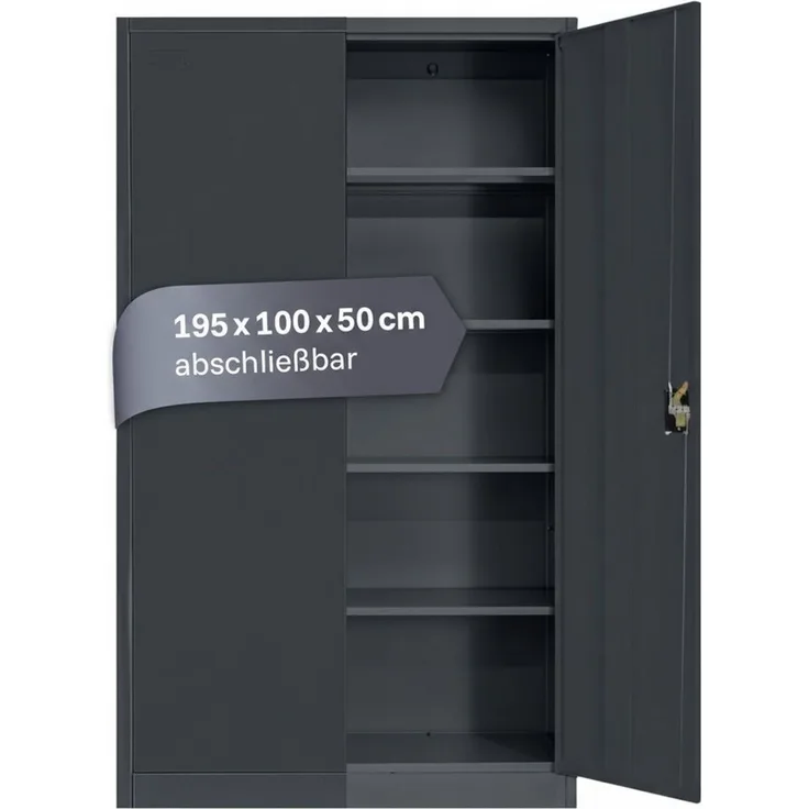 LagerZwei Aktenschrank Stahlschrank 195x100x50 cm (1-St) 3-fach verriegelt, 4 Böden, bis 60 Ordner, Flügeltüren 130°