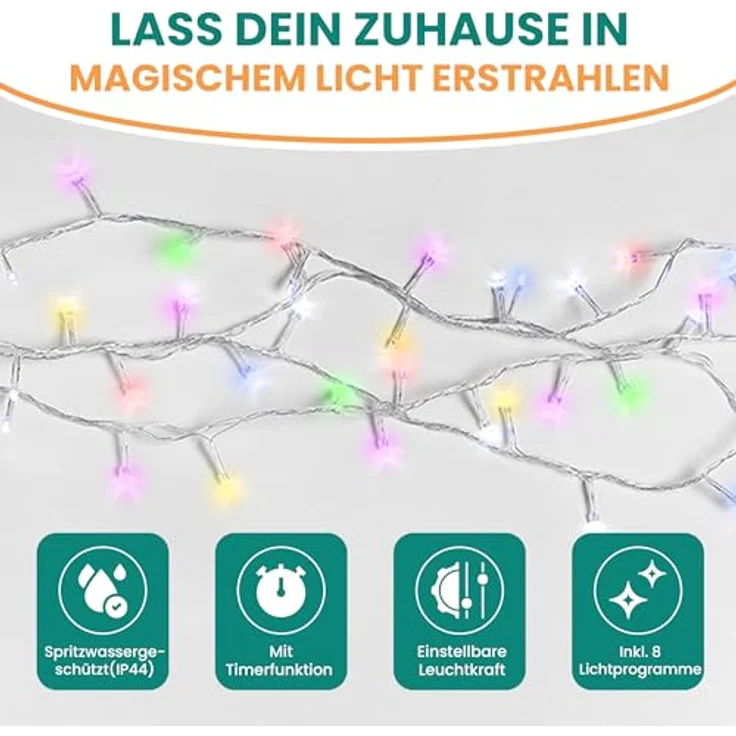 Gartenpirat LED-Lichterkette Christbaum LED Lichterkette Dekobeleuchtung 8 Programme Weihnachten – Bild 3