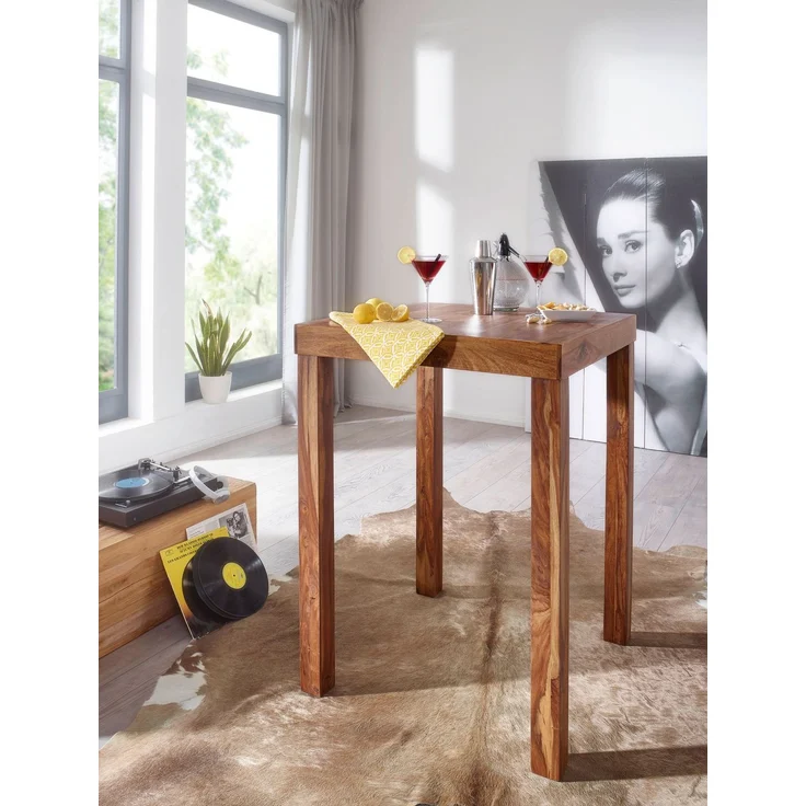 Wohnling Bartisch MUMBAI Sheesham Massivholz 80x80x110cm Landhausstil dunkelbraun quadratisch Braun – Bild 5