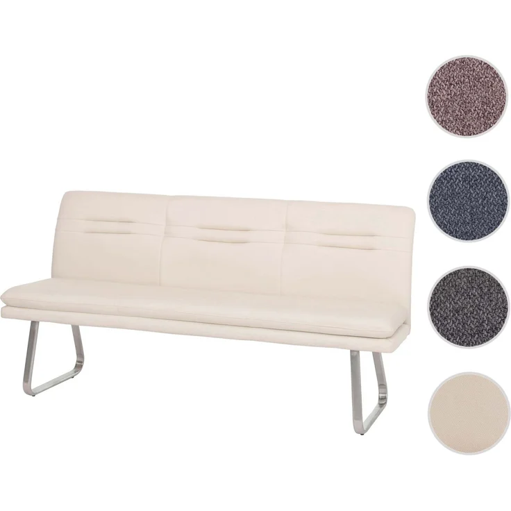 Sitzbank HWC-H70, Esszimmerbank Bank Polsterbank, Rückenlehne Stoff/Textil Edelstahl gebürstet ~ creme-beige 180cm – Bild 8