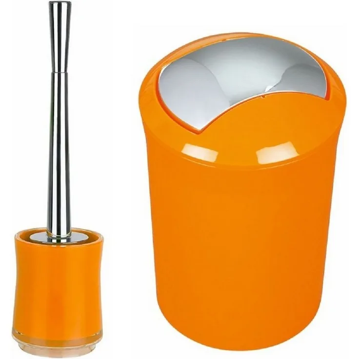 spirella Badezimmer Set, 2-teilige Abfalleimer Kosmetikeimer und WC Bürste “Sydney“ Orange