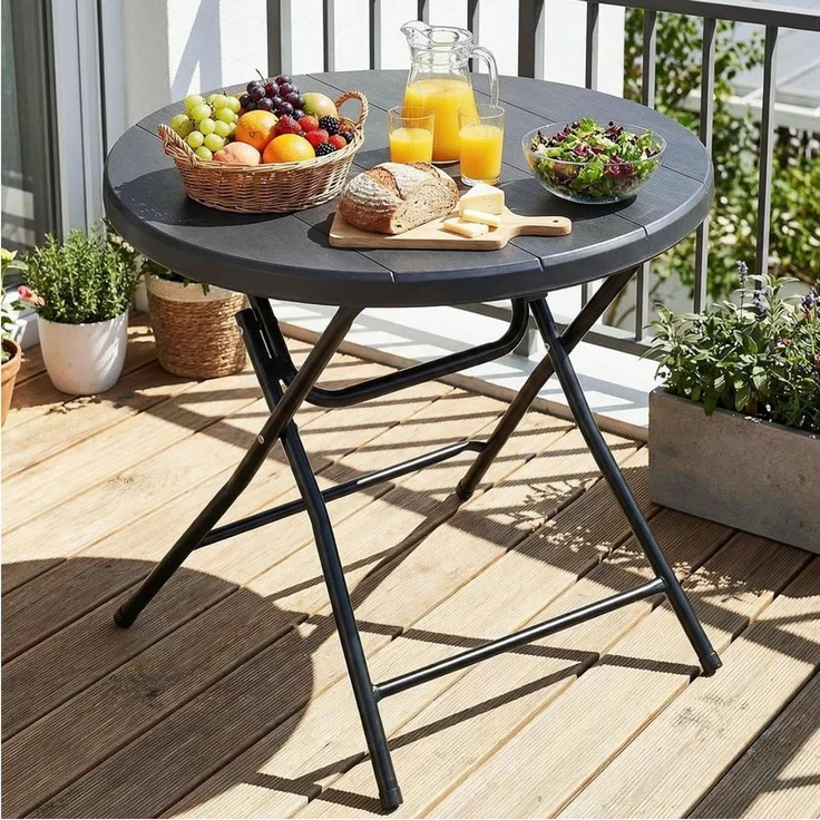 TLGREEN Gartentisch Rund Klappbar - 80cm Holz-Optik Wetterfest Balkontisch (Tragfähigkeit bis 50kg, Pflegeleicht Campingtisch), für Garten, Picknick, Party, Innen- & Außengebrauch – Bild 5