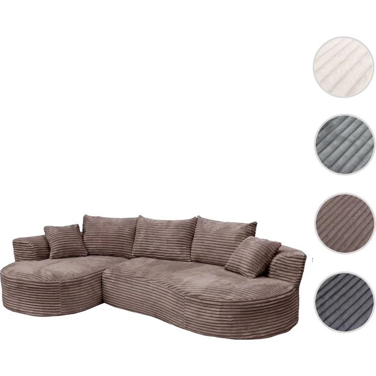 Sofa-Garnitur HWC-P19, 3-Sitzer Couch Loungesofa, Stoff/Textil Cord (370 g/m²) Liegefläche links ~ braun – Bild 10