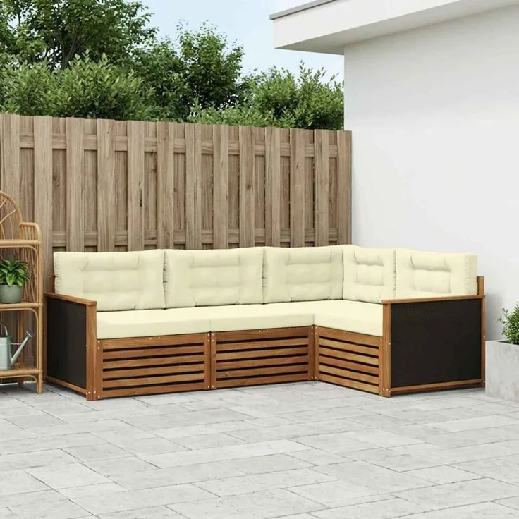 vidaXL Outdoor-Sofagarnitur 4 stk. 4-Sitzer Natur und Creme 3383283