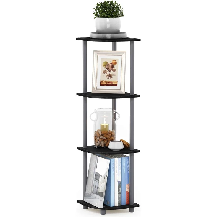 Furinno kompaktes Eck-Mehrzweck-Regal mit 4 Ebenen, schwarz/grau, 29. 46x29. 46x110. 49 cm – Bild 5