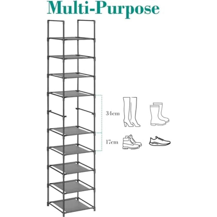 edihome, Schuhregal, 10 Ebenen, (33 x 33 x 173 cm), Schuhschrank Schmal, Schmale und hohe Schuhregale aus Kunststoff, Vertikal, Regal, Show Rack (10 Ebenen - L) – Bild 7