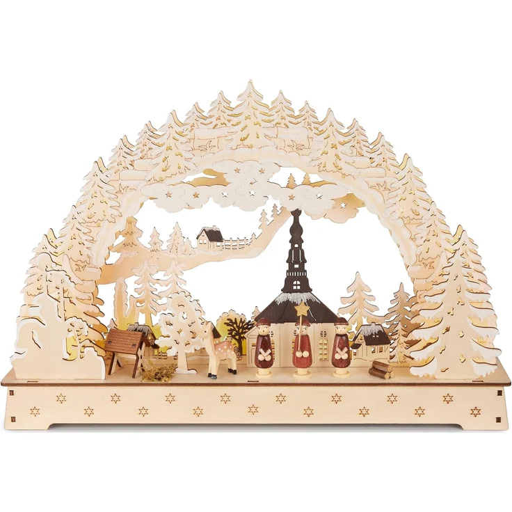BRUBAKER LED Schwibbogen 3D Lichterbogen - Sternsinger - LED-Beleuchtung mit Batterie und Kabel (1-tlg), Holz Natur - 27 x 40 x 7,5 cm - Handbemalte Figuren – Bild 2