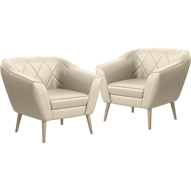 MEBLINI Sessel-Set GISELA 1+1 - Creme Kunstleder - für Wohnzimmer - Mini Lounge für zwei Personen - Sitzgarnitur - Polstergarnitur – Bild 1