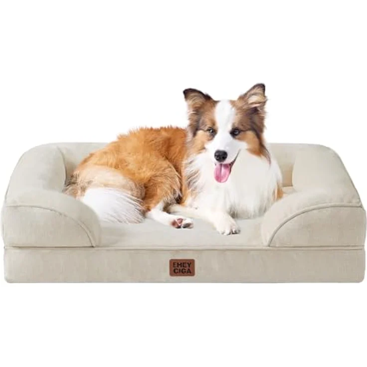 EHEYCIGA Orthopädisches Hundebett Grosse Hunde, Memory Foam, Mittelgroße Hunde, Waschbar, Wasserdicht rutschfest, mit Hohem Rand, Beige – Bild 2