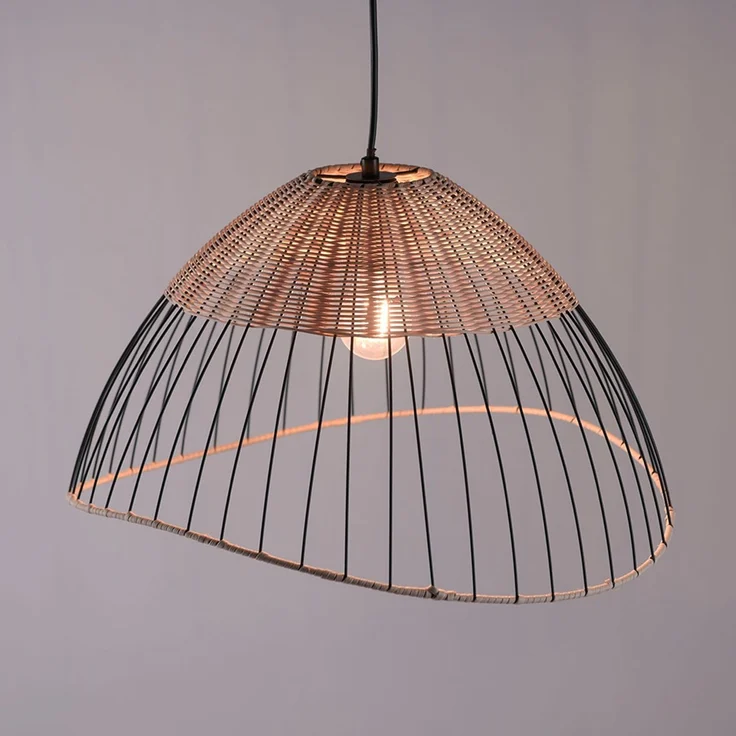 RGB LED Hängelampe, Käfig schwarz, Holz, Rattan, App-Steuerung – Bild 9