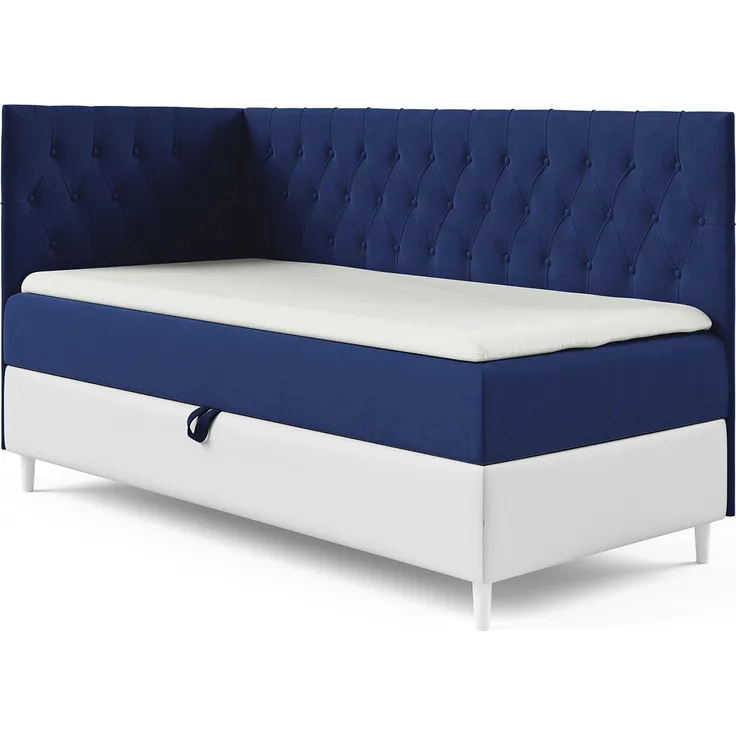 MEBLINI Kinderbett mit Bettkasten FILIPPO 3 100x200 Links – H3/Blau Samt Gepolstert Einzelbett mit Matratze - Polsterbett mit Stauraum - Bett mit Kopfteil – Stauraumbett