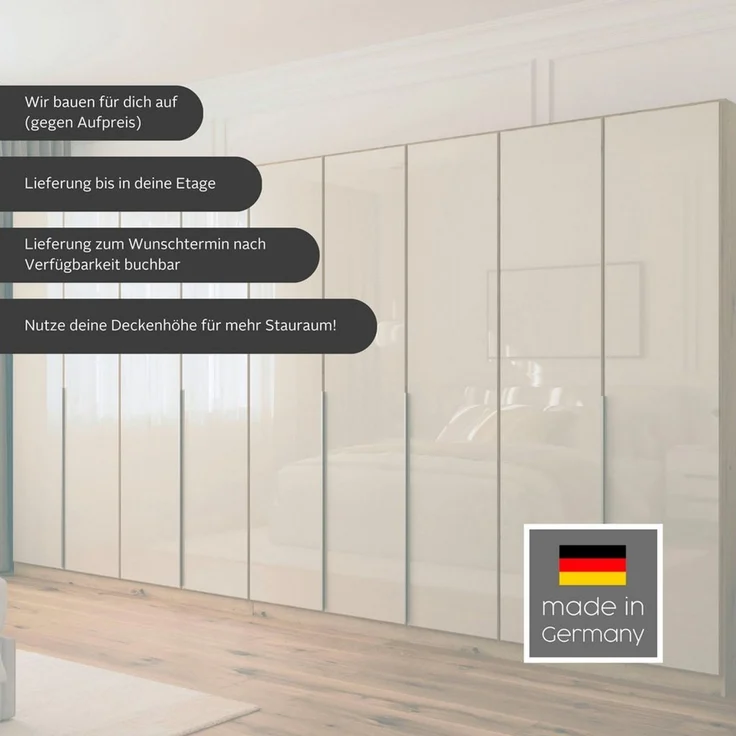 OTTO home Drehtürenschrank Kleiderschrank Schrank Garderobe AGORDO TOPSELLER Schlafzimmer (in zwei Griff-Farben, Breiten 91-405 cm, Dekor- oder Hochglanzfront) durchdachte Innenausstattung, in 8 Breiten und 2 Höhen MADE IN GERMANY – Bild 3
