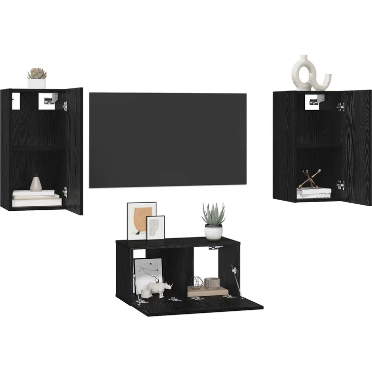 3 pcs TV-Schrank, Lowboard TV Schwarz Eichen-Optik Holzwerkstoff – Bild 3