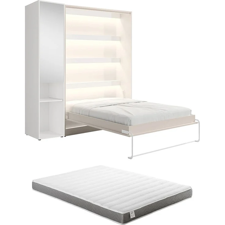 Vente-unique - RAPILI - Schrankbett - Metall - Beige, Weiß - 229 x 239.2 x 225.2 cm – Bild 8