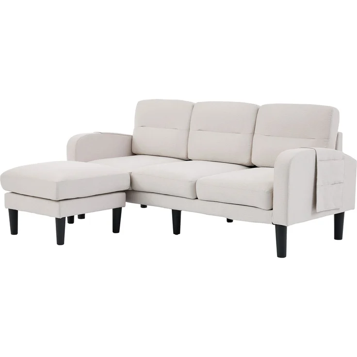 Merax 204cm Ecksofa, L-Form Sofa, 3-Sitzer mit Chaiselongue, kleines Ecksofa aus, An der Seite befindet sich eine Aufbewahrungstasche, 10 Sofabeine, Beige – Bild 8