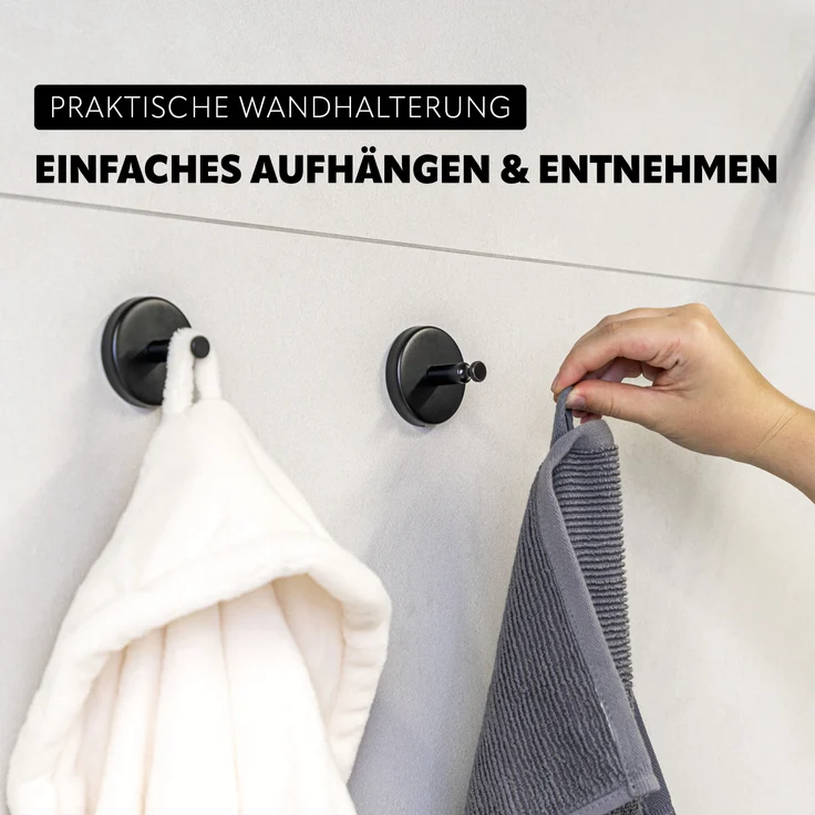 Bad-Serie PIAZZA BLACK – Handtuchhaken 4er Set inkl. Klebeset, aus Edelstahl matt schwarz – Bild 3