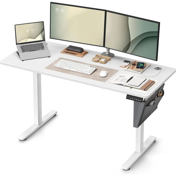 Songmics Höhenverstellbarer Schreibtisch elektrisch, 60x140 x (72-120) cm, Verstellbarer Tisch, Memory-Funktion für 4 Höhen, für Homeoffice, Arbeitszimmer, wolkenweiß LSD134W01 – Bild 1