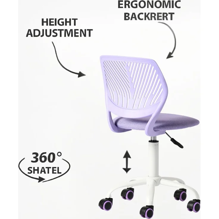 FurnitureR Bürostuhl, ergonomisch, drehbar, höhenverstellbar, für Computer, Rollen mit 5 Armen, Stühle und Hocker zu Hause, Arbeitssitz, Morandi, Violett – Bild 2
