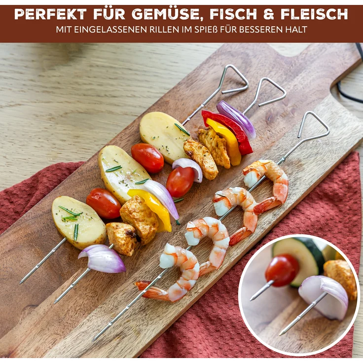 Grillspieße 12er Set aus Edelstahl ca. 29,5 cm - Schaschlik-Spieße im Vorteilspack – Bild 4