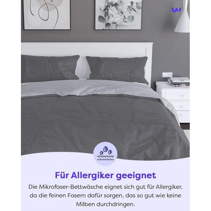 Wolkenfeld Wendebettwäsche Mikrofaser Bettwäsche - Allergiker Bettwäsche - unfassbar weich, Mikrofaser, 2 teilig, 135x200 cm, 155x220 & Übergrößen I inkl. Kissenbezüge 80x80 I 2-farbig – Bild 2