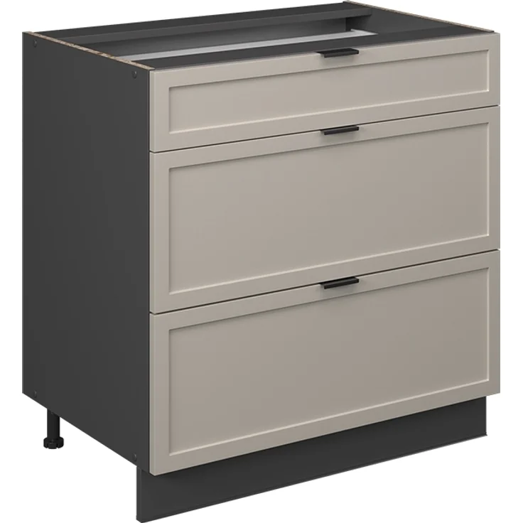 Küchenunterschrank Fame-Line GrauBeige 80 cm mit 3 Schubladen, ohne Arbeitsplatte Vicco – Bild 1