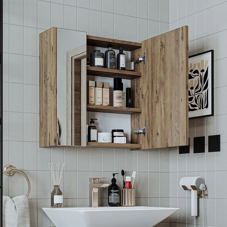 Roomart ATRIA-65 Badmöbel - nur Spiegelschrank - H 55 x B 17 x T 60 cm • Anthrazit-Eiche – Bild 2