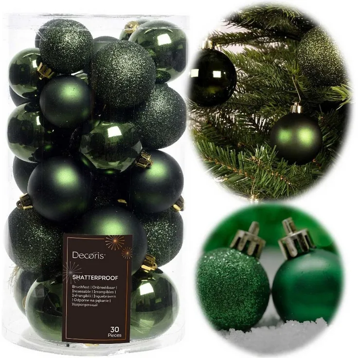 LS-LebenStil Weihnachtsbaumkugel 30 Kunststoff Weihnachtskugeln Grün Pinie 4cm-6cm Baumkugel Dekokugel (30 St), Bruchsicher Christbaumschmuck Weihnachtsbaumschmuck Deko Kugeln