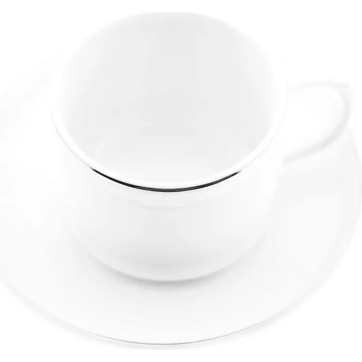 Mulex 12 Teilger Mokkatassen-Set mit Untertasse aus Porzellan Mokkaservice 100 ml Weiß/Silber