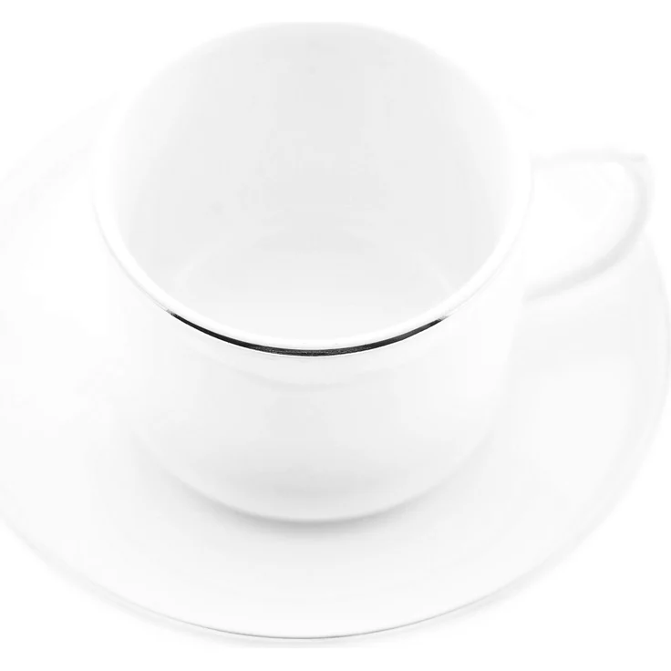 Mulex 12 Teilger Mokkatassen-Set mit Untertasse aus Porzellan Mokkaservice 100 ml Weiß/Silber – Bild 1