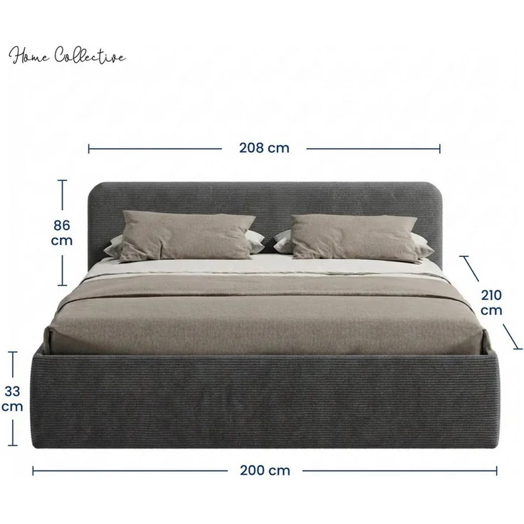 Home Collective Polsterbett Bett mit Stauraum, verstellbarem Lattenrost, viele Größen (Größen: 100x200 120x200 140x200 160x200 180x200 200x200, hochwertiger Kordstoff, made in Germany), wählbare Matratze Federkern oder Kaltschaum, Anthrazit – Bild 4