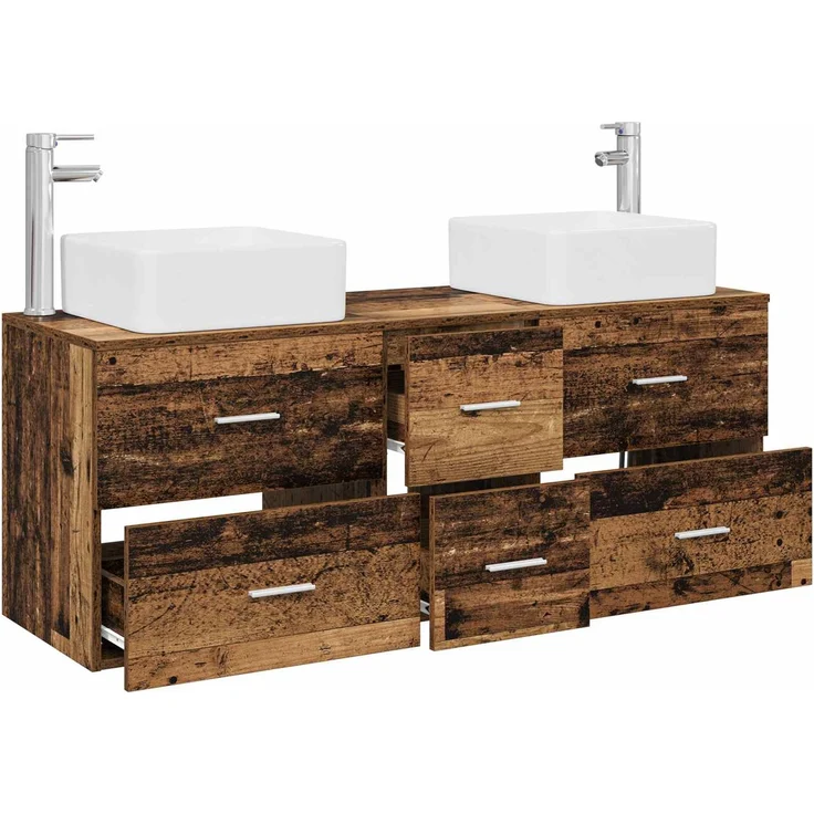vidaXL Badezimmerschrank-Set 3 stk. Altholz 129 x 41 x 80 cm 3405833 – Bild 3