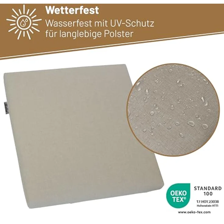Herlag Hockerauflage Sunny, Hockerkissen 48x48x4cm Wetterfest Bezug Waschbar – Bild 5