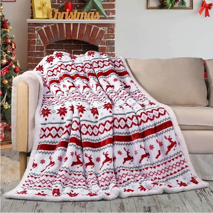 FOUORTUNATE-BEE Tagesdecke Weiche Weihnachtsdecke Flanell Sherpa – Kuschelig & Warm im Winter, Gemütliche Sofa- und Wohndecke – Perfekt für kalte Festtage – Bild 1