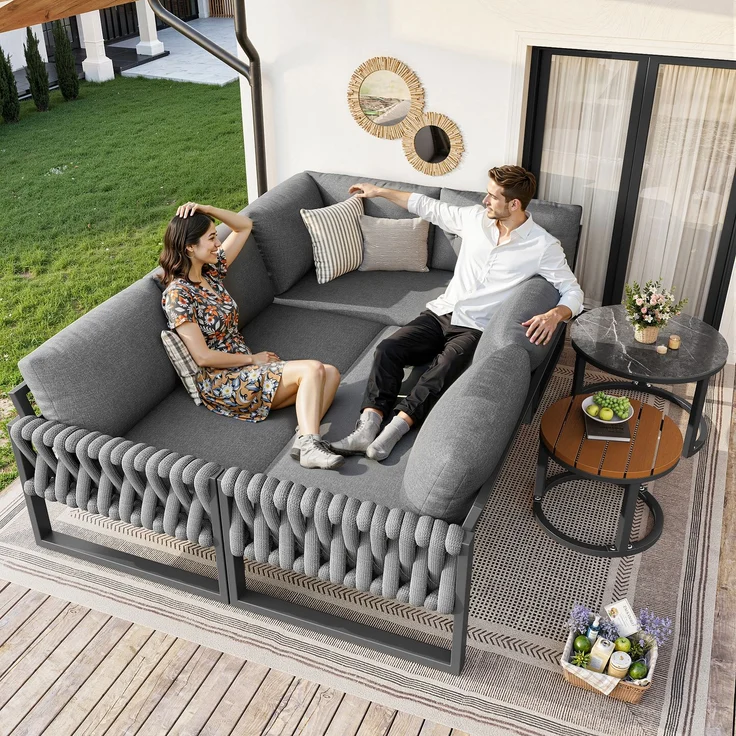 Gartenmöbelset mit verstellbare Beine, wasserabweisenden & abnehmbaren Kissen,Gartenlounge Set für 5-6 Personen, modular für Balkon Garten Terrasse,inklusive aller Sitz- und Rückenkissen, grau--Grau--70.99x65.99x43cm--YOUDENOVA – Bild 3
