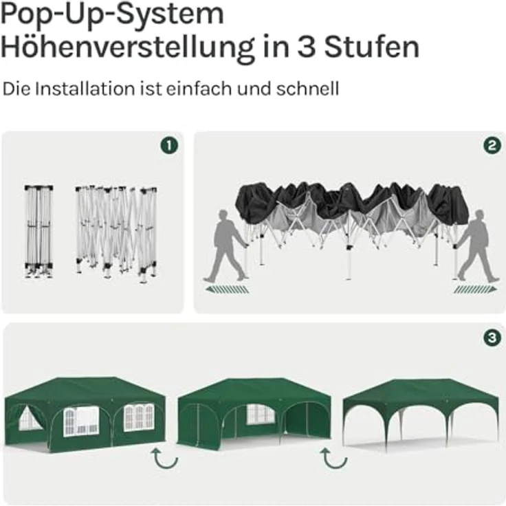 WOLTU Pavillon, Faltpavillon 3x6 m, mit 6 Seitenwänden, Partyzelt wasserabweisend UV-Schutz 50+, höhenverstellbarer Gartenpavillon, mit Tragetasche, für Outdoor Garten Camping Grün – Bild 6