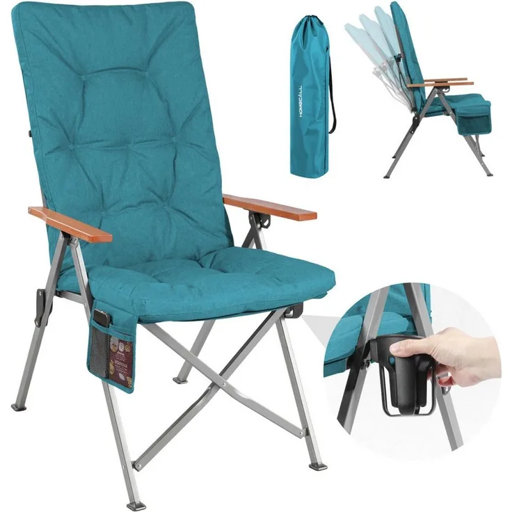 HOMECALL Campingstuhl Faltbar Hochlehner Luxus Klappstuhl mit 4,5cm Dicke Gepolstert (150kg Belastbar mit 4 Positionen Verstellbar Angelstuhl, 1 St), für Garten Balkon Wohnmobil
