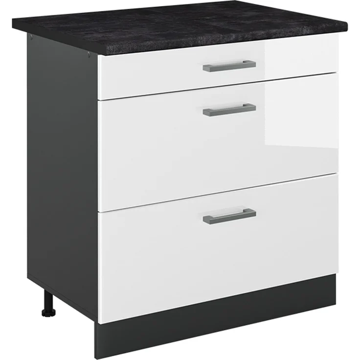 Küchenunterschrank R-Line Weiß Hochglanz/Anthrazit 80 cm mit 3 Schubladen Arbeitsplatte Anthrazit Vicco – Bild 1