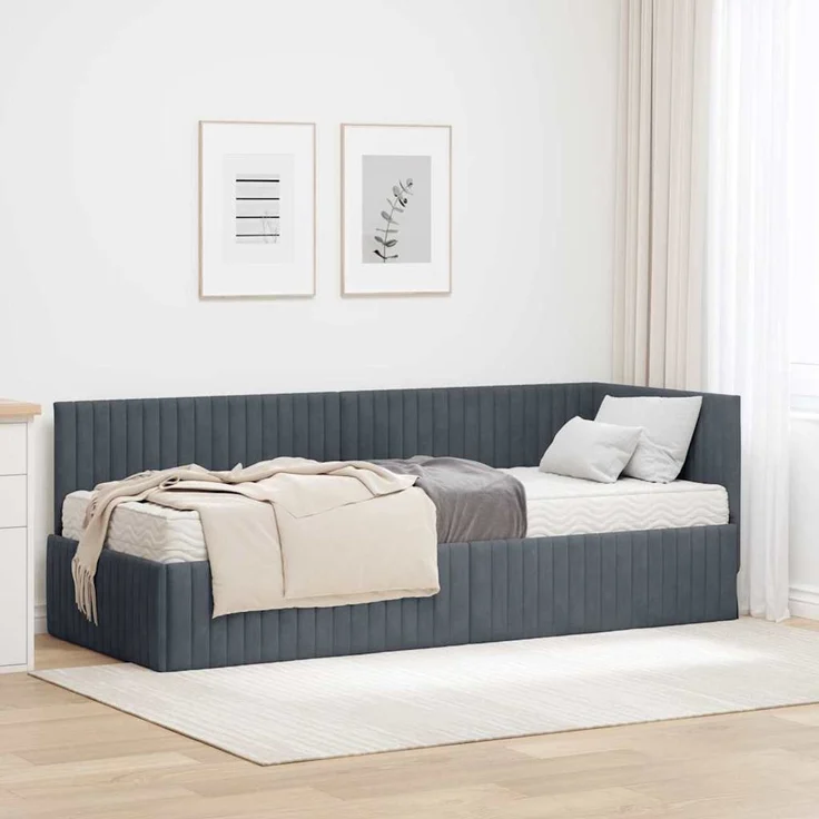 vidaXL Eckbettgestell mit Matratze mit Kopfteil 2 pcs Grau Samt 3393799 – Bild 1