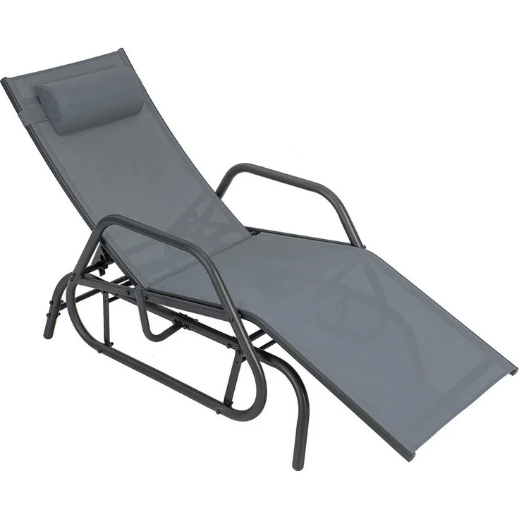 COSTWAY Gartenliege Sonnenliege, 3-fach verstellbar, Schaukelfunktion & Kissen – Bild 1