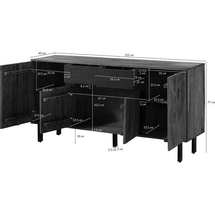 Sideboard Sheesham 155x40x77 natur unbehandelt LICHTENBERG #115 – Bild 8