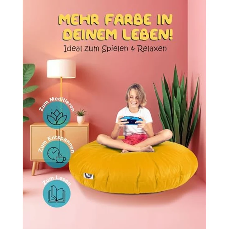 PATCH HOME 2-in-1 Sitzsack Sessel - Gaming Bean Bag mit Reißverschluss - Bereits befüllt, Ergonomisch & Robust für Kinder & Erwachsene (Gelb, 155cm) – Bild 6