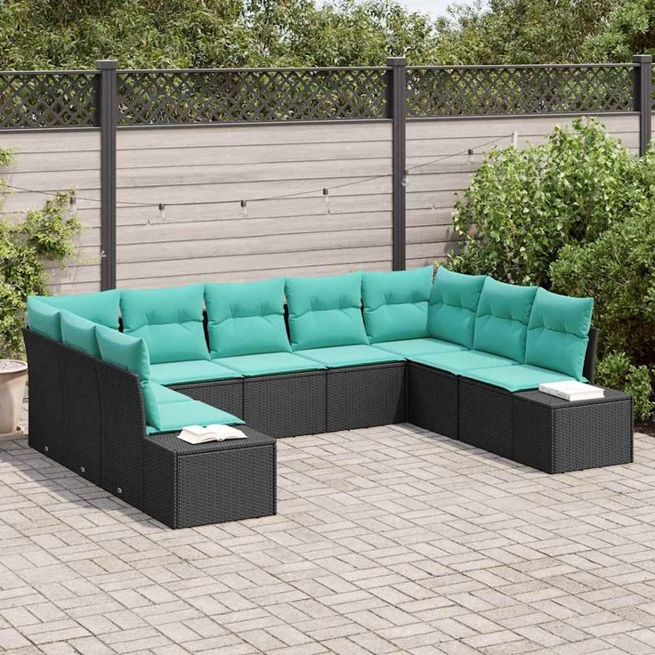 vidaXL Gartensofa-set 9 stk. 8-Sitzer Schwarz und Türkis 3355895 – Bild 1