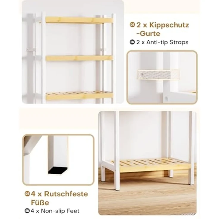 Yorbay Standregal Badregal mit 7 Ebenen, Bambus Aufbewahrungsregal, Kippsicherung, 110 kg Tragkraft – Bild 6