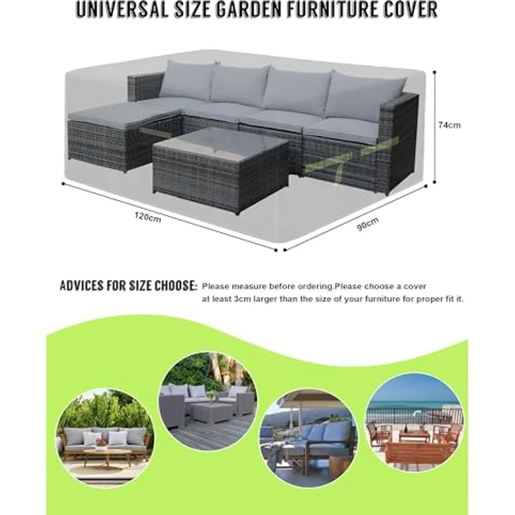 VDISRR Abdeckhaube Gartenmöbel, 420D Oxford Abdeckhauben Für Tische 120 x 90 x 74 cm, Gartentische Schutzhülle mit Belüftungsöffnungen Wasserdicht, UV-beständig, Staubfest, Winterfest für Terrassenmöbel – Bild 3