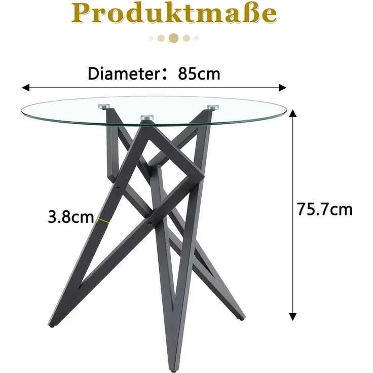 Runder Glas-Couchtisch Ø ca. 85 cm, moderner Wohnzimmertisch mit geometrischem Design-Untergestell, gehärtete Glasplatte, stabiler Beistelltisch für Wohnzimmer – Bild 5