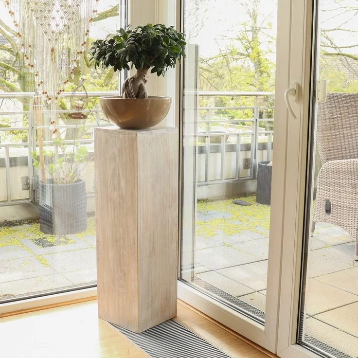 Oriental Galerie Blumenhocker Massive Holz Säule Viereckig Podest Whitewash klein 65cm (1 St) – Bild 1