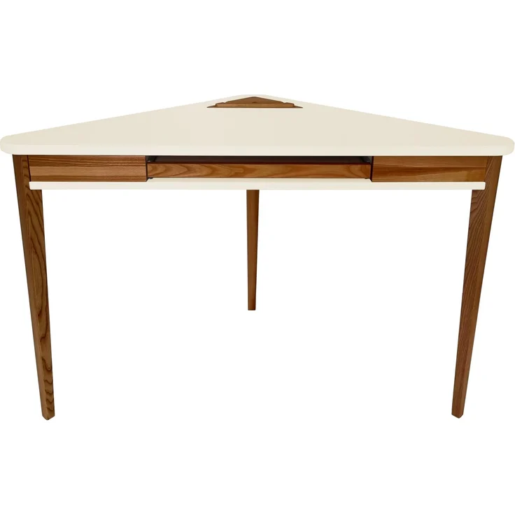 Ragaba Eckschreibtisch mit Tastaturauszug, MDF & Massives Eschenholz Eiche gebeizt, 114x61 cm, Perl Weiß