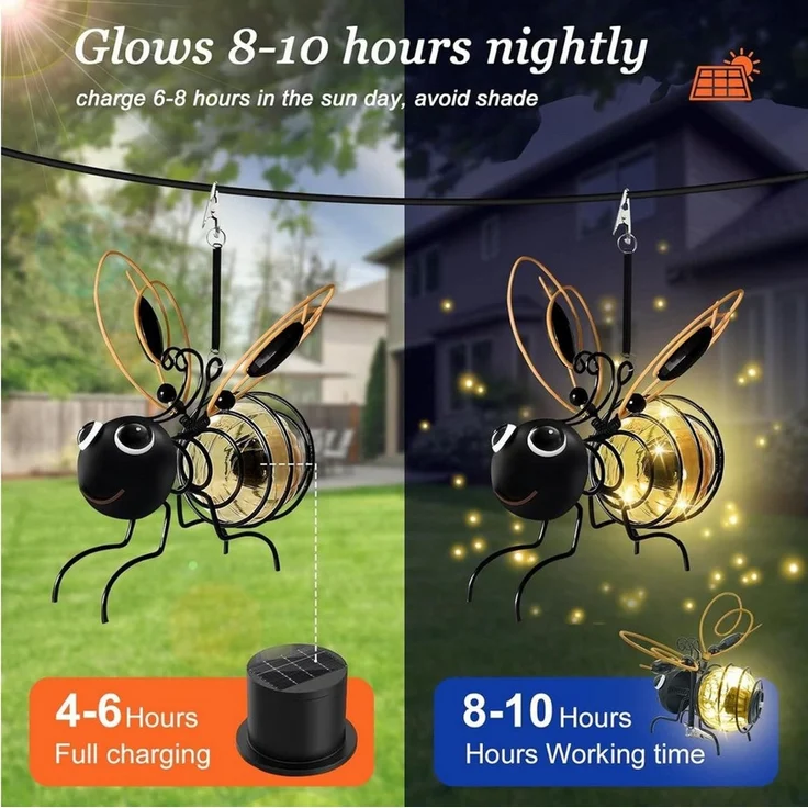 FELIXLEO LED Solarleuchte 2er Bienen Solar Hängelampen Garten Deko wetterfest LED Clip – Bild 2