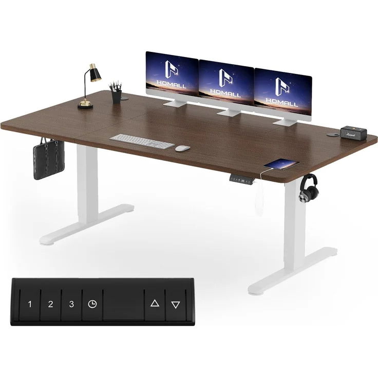 Homall Höhenverstellbarer Schreibtisch 200x80 cm mit USB-A Ladeanschluss, Elektrischer Schreibtisch mit Kabel Management Tray, Standing Desk mit 3 Memory Funktion, Computertisch Nussbaum+Weiß