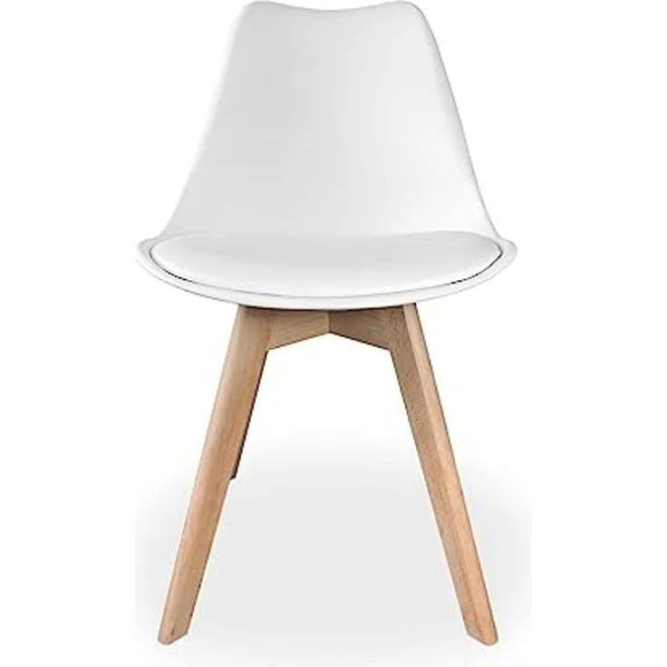 Homey, Skandinavische gepolsterte Stühle für Küche, Wohnzimmer oder Esszimmer, Modell Sena, Holzbeine, praktisch und funktional, einfache Montage, Weiß – Bild 4